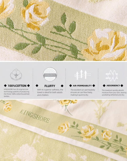 3 Piece Premium Bath Towel Set (Flowers), 1 Bath Towel 1 Hand Towel 1 Washcloth, Quick-Drying, 100% Cotton，Oeko-TEX Certified (Yellow)