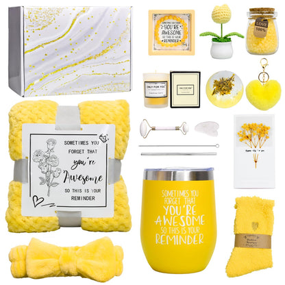 Self Care Gifts Baskets Women, 16PCS Get Well Soon Gift Box Relaxing Spa Set Care Package for Birthday, Valentines Day, Mothers Day, Christmas Gifts for Mom Girlfriend Sister Wife Grandma (Yellow)