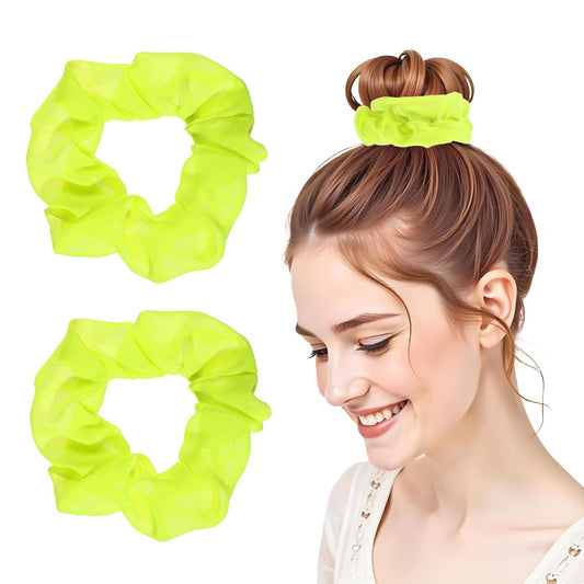 2Pcs 80s Neon Scrunchies Soft Hair ScrunchiesNeon Hair Accessories Elastic Hair Bands Hair Ties Ponytail Holders Yellow Scrunchy Hair Bands for Women 80s Party Outfits(Yellow)