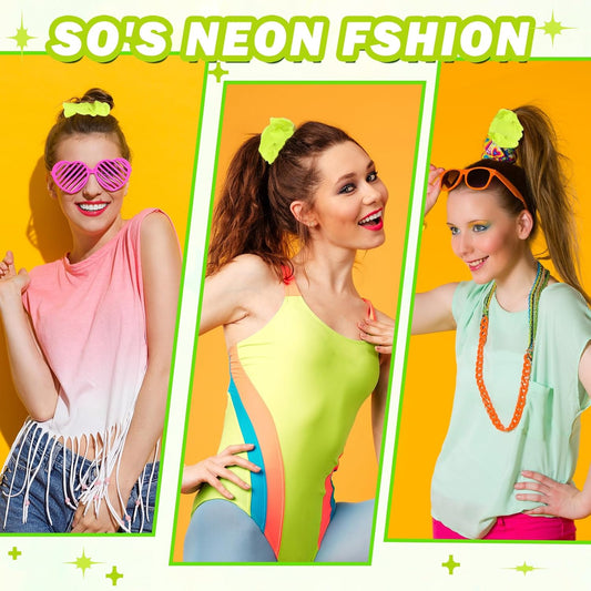 2Pcs 80s Neon Scrunchies Soft Hair ScrunchiesNeon Hair Accessories Elastic Hair Bands Hair Ties Ponytail Holders Yellow Scrunchy Hair Bands for Women 80s Party Outfits(Yellow)