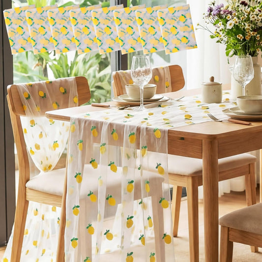 8 Pcs Tulle Table Runner 30 x 120 Inch Tulle Lace Cloth Rectangle Fruit Table Cover for Summer Birthday Baby Shower Wedding Party Home Kitchen Decor(Lemon)