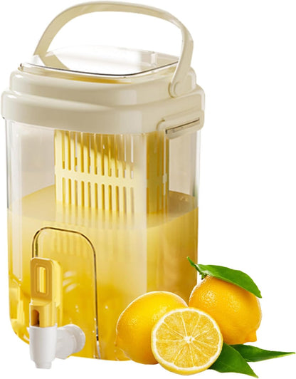 Fridge Water Pitcher with Spout & Fruit Infuser – 2L BPA-Free Cold Drink Dispenser with Handle for Juice, Tea, Lemon Water – Portable Jug for Camping, Picnic, Party (Yellow)