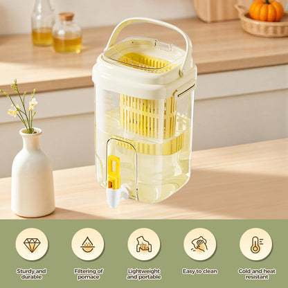 Fridge Water Pitcher with Spout & Fruit Infuser – 2L BPA-Free Cold Drink Dispenser with Handle for Juice, Tea, Lemon Water – Portable Jug for Camping, Picnic, Party (Yellow)