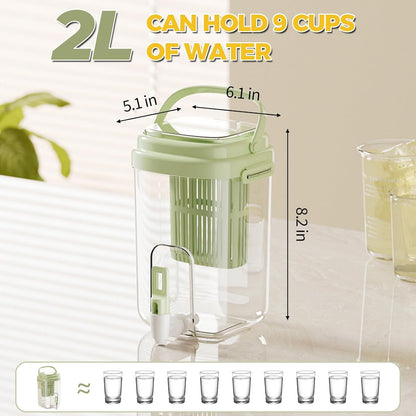 Fridge Water Pitcher with Spout & Fruit Infuser – 2L BPA-Free Cold Drink Dispenser with Handle for Juice, Tea, Lemon Water – Portable Jug for Camping, Picnic, Party (Yellow)