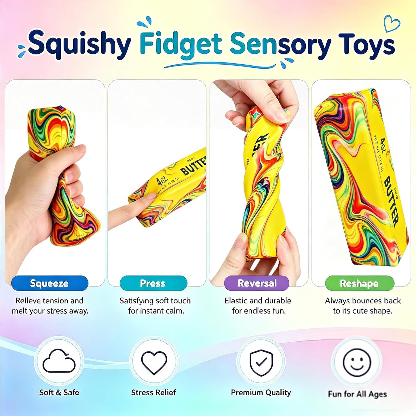 Butter Squishy, Squeeze Toys, Squishy Butter, Realistic Butter Stick Soft Squeeze Toys (Multicolor-2PCS)