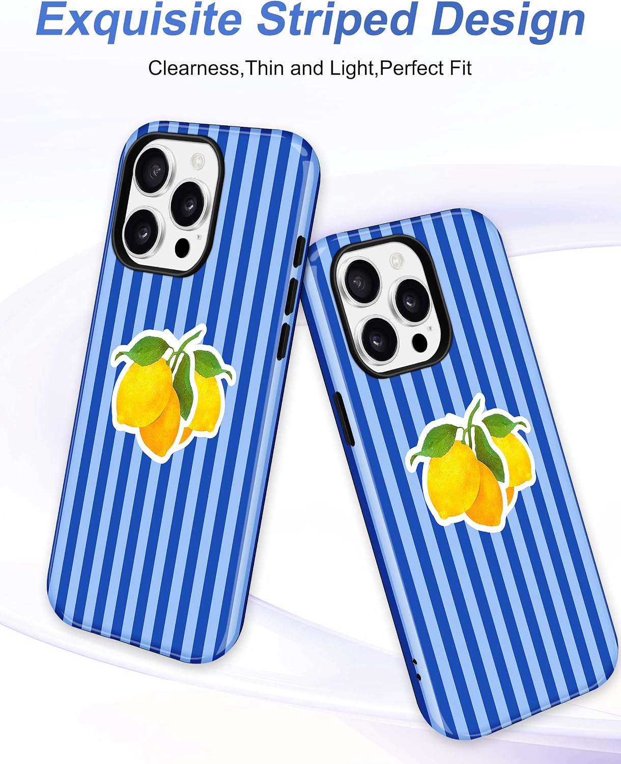Magnetic Striped Phone Case for iPhone 16 e/17e,Blue Lemon | Compatible with MagSafe, Cute Aesthetic Striped Design, TPU and PC Protective Shockproof Cover