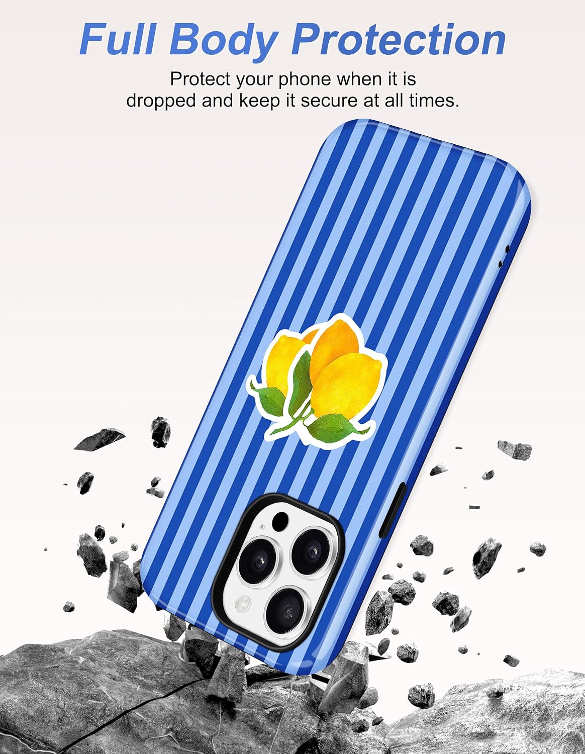 Magnetic Striped Phone Case for iPhone 16 e/17e,Blue Lemon | Compatible with MagSafe, Cute Aesthetic Striped Design, TPU and PC Protective Shockproof Cover