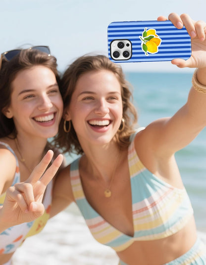 Magnetic Striped Phone Case for iPhone 16 e/17e,Blue Lemon | Compatible with MagSafe, Cute Aesthetic Striped Design, TPU and PC Protective Shockproof Cover