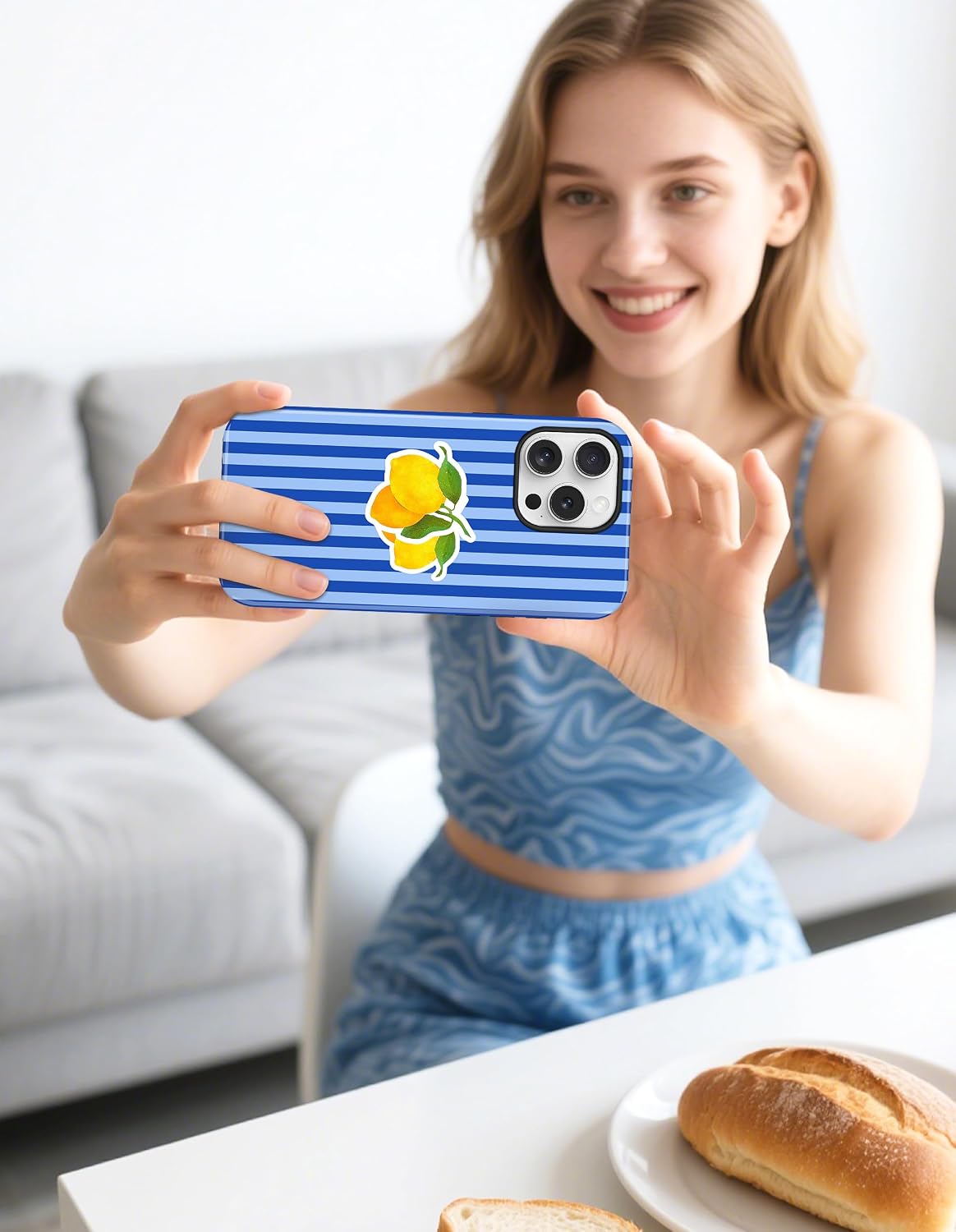 Magnetic Striped Phone Case for iPhone 16 e/17e,Blue Lemon | Compatible with MagSafe, Cute Aesthetic Striped Design, TPU and PC Protective Shockproof Cover