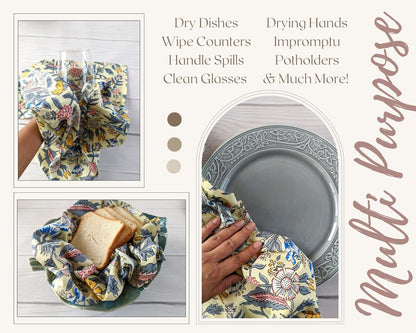 100% Cotton Decorative Kitchen Towels - Set of 3 Dishcloths - 19 x 27 inches - Light Yellow Kitchen Towel - Absorbant Kitchen Dishcloth for Dryng Dishes - Indian Block Print Tea Towels
