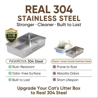 304 Stainless Steel XL Enclosed Cat Litter Box, Flip-Up Lid, High Sides | Easy Flip-Up Cleaning | 4-in-1 Design | Leak-Resistant | Odor-Resistant 304 Steel | Scoop & Mat Included