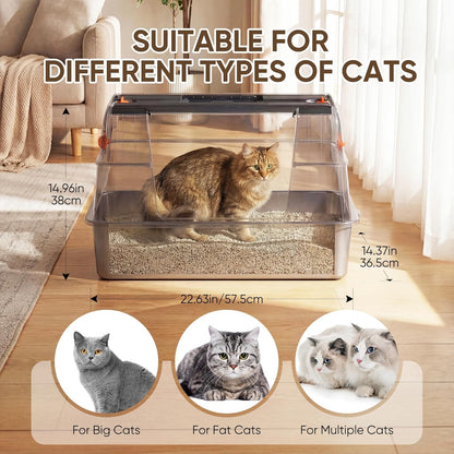 304 Stainless Steel XL Enclosed Cat Litter Box, Flip-Up Lid, High Sides | Easy Flip-Up Cleaning | 4-in-1 Design | Leak-Resistant | Odor-Resistant 304 Steel | Scoop & Mat Included