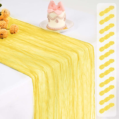 12 Pack Cheesecloth Table Runner,Light Yellow(17.7×108 Inch) | Long ,Romantic, Semi Sheer ,Rustic Boho Gauze Table Runners for Wedding Bridal Shower Birthday Party Decorations