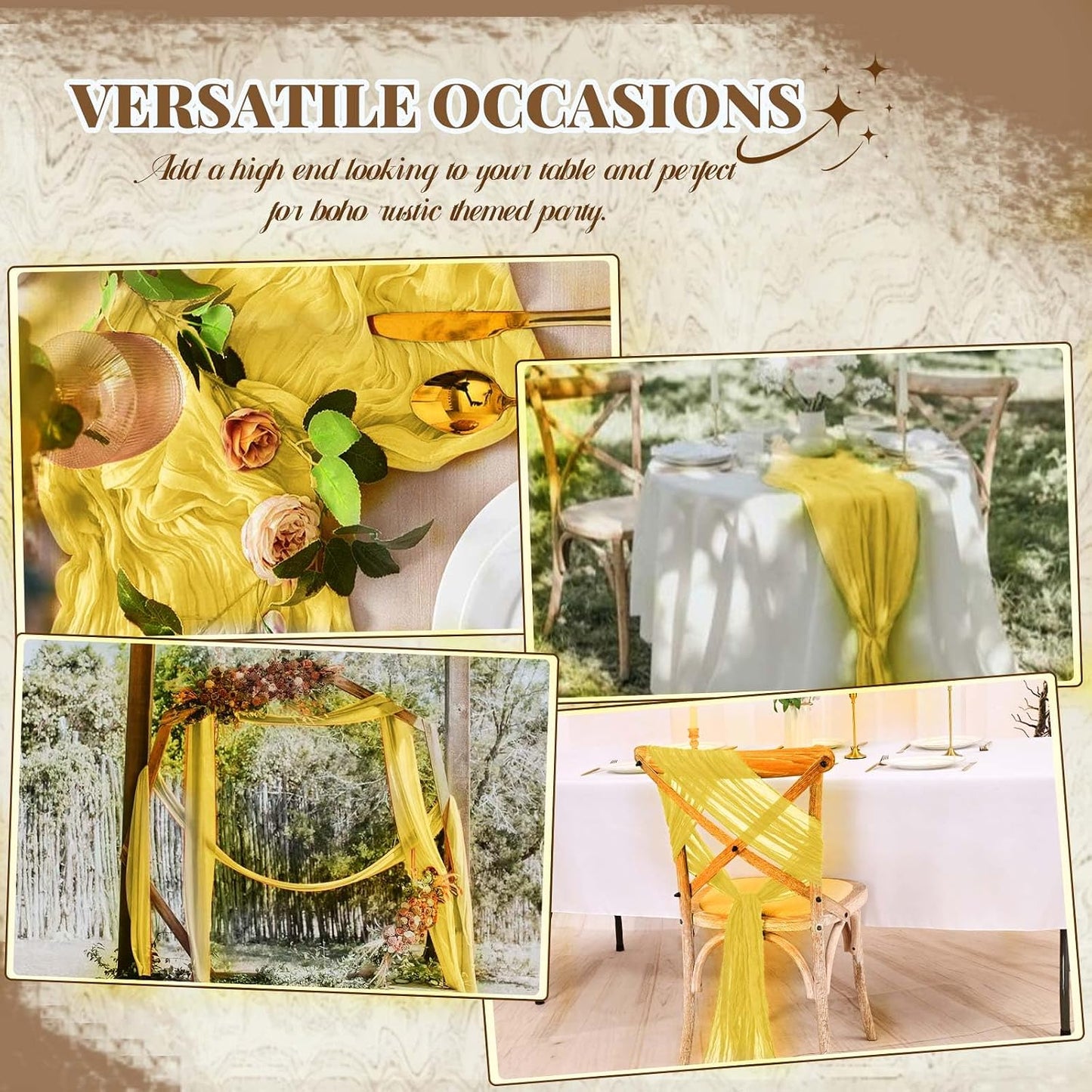 12 Pack Cheesecloth Table Runner,Light Yellow(17.7×108 Inch) | Long ,Romantic, Semi Sheer ,Rustic Boho Gauze Table Runners for Wedding Bridal Shower Birthday Party Decorations