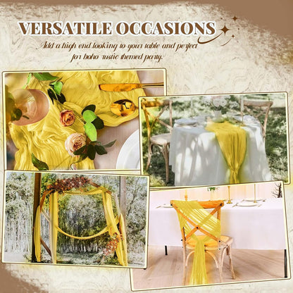 12 Pack Cheesecloth Table Runner,Light Yellow(17.7×108 Inch) | Long ,Romantic, Semi Sheer ,Rustic Boho Gauze Table Runners for Wedding Bridal Shower Birthday Party Decorations