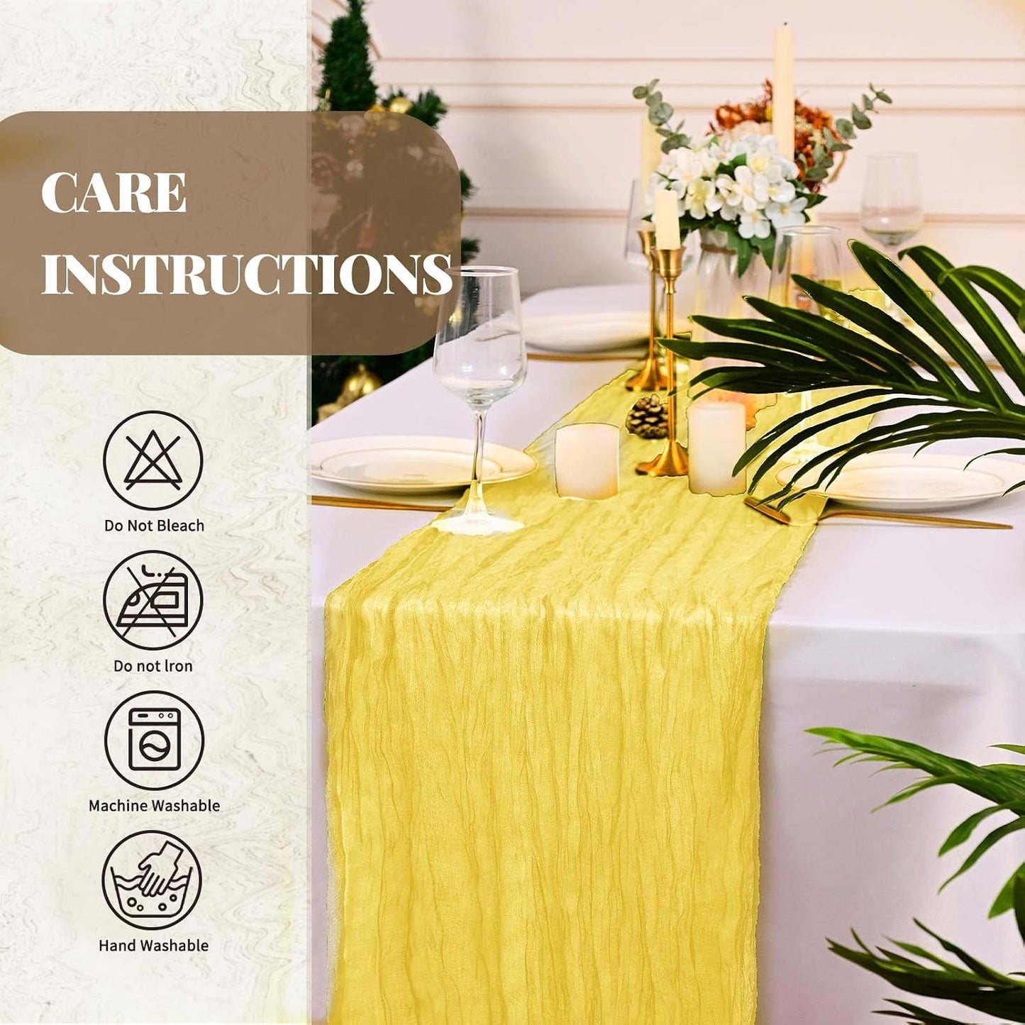 12 Pack Cheesecloth Table Runner,Light Yellow(17.7×108 Inch) | Long ,Romantic, Semi Sheer ,Rustic Boho Gauze Table Runners for Wedding Bridal Shower Birthday Party Decorations