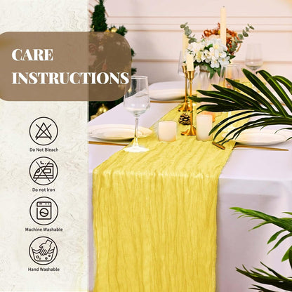 12 Pack Cheesecloth Table Runner,Light Yellow(17.7×108 Inch) | Long ,Romantic, Semi Sheer ,Rustic Boho Gauze Table Runners for Wedding Bridal Shower Birthday Party Decorations
