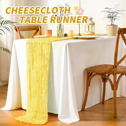 12 Pack Cheesecloth Table Runner,Light Yellow(17.7×108 Inch) | Long ,Romantic, Semi Sheer ,Rustic Boho Gauze Table Runners for Wedding Bridal Shower Birthday Party Decorations