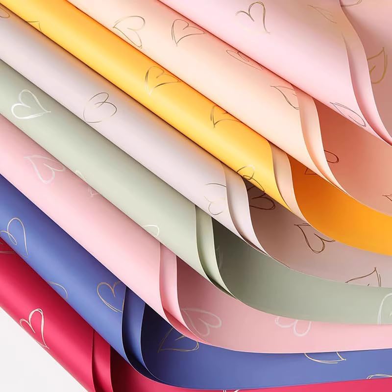 20 Sheet Solid Color Heart Wrapping Paper - Waterproof Floral Bouquet Wrapping Paper, Florist Supplies Packaging Paper for Wedding Birthday Gift Wrap Paper (Yellow Gold)