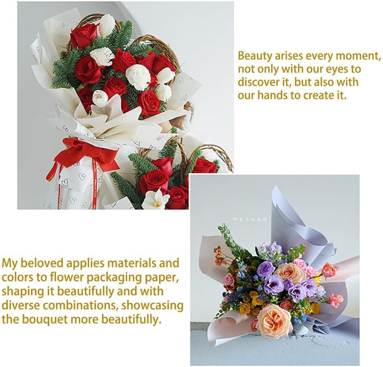 20 Sheet Solid Color Heart Wrapping Paper - Waterproof Floral Bouquet Wrapping Paper, Florist Supplies Packaging Paper for Wedding Birthday Gift Wrap Paper (Yellow Gold)