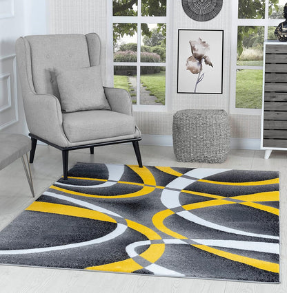 Area Rug Modern 5x7 Yellow Soft Contemporary Floor Carpet for Indoor Living Dining Room and Bedroom Area