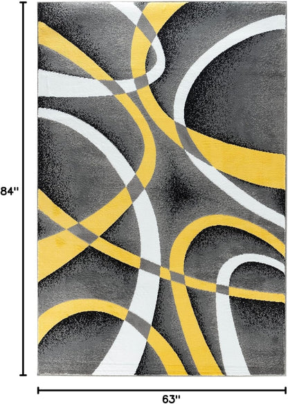 Area Rug Modern 5x7 Yellow Soft Contemporary Floor Carpet for Indoor Living Dining Room and Bedroom Area