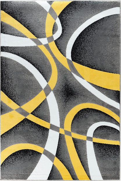 Area Rug Modern 5x7 Yellow Soft Contemporary Floor Carpet for Indoor Living Dining Room and Bedroom Area