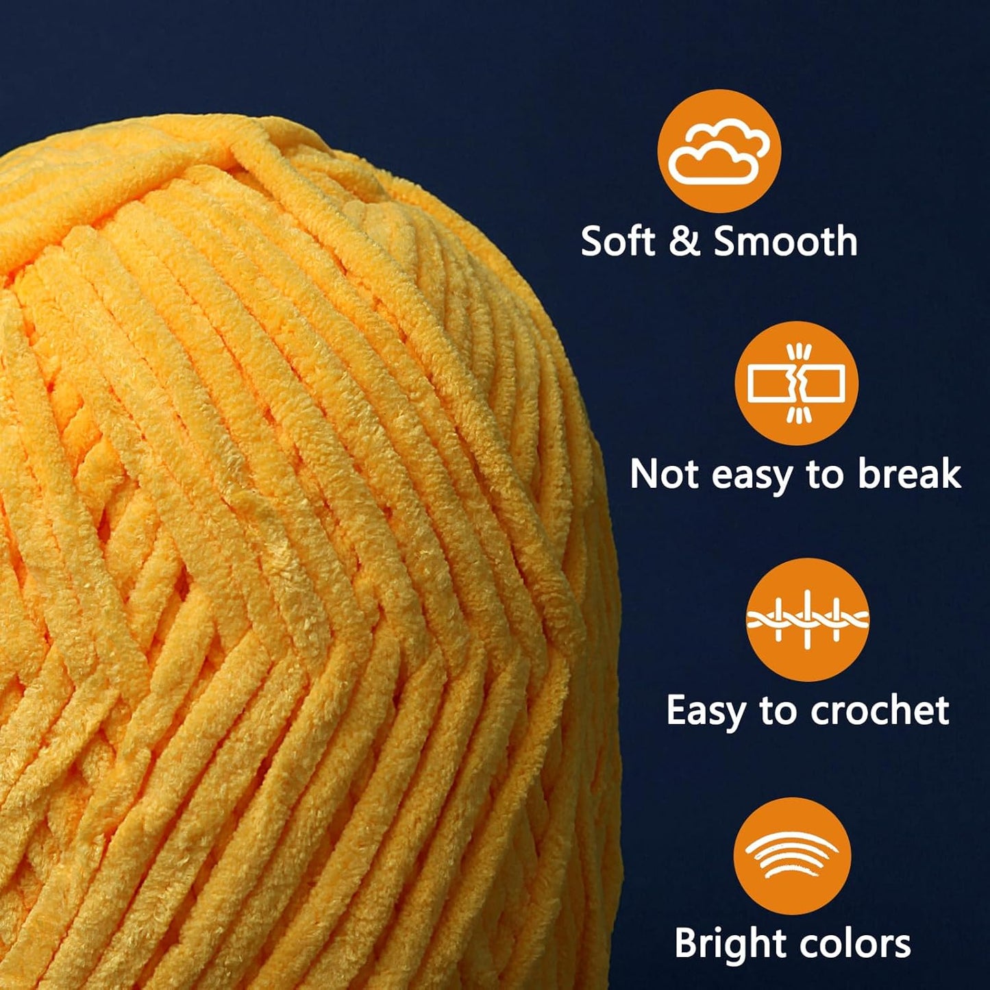 Chunky Chenille Yarn for Crocheting, Yellow Fluffy Blanket Yarn for Crochet | 2 Pack of 175 Yds, 7.05 Oz Fuzzy Thick Velvet Yarn for Crocheting Plush Soft Crochet Yarn for Knitting Blankets, Amigurumi