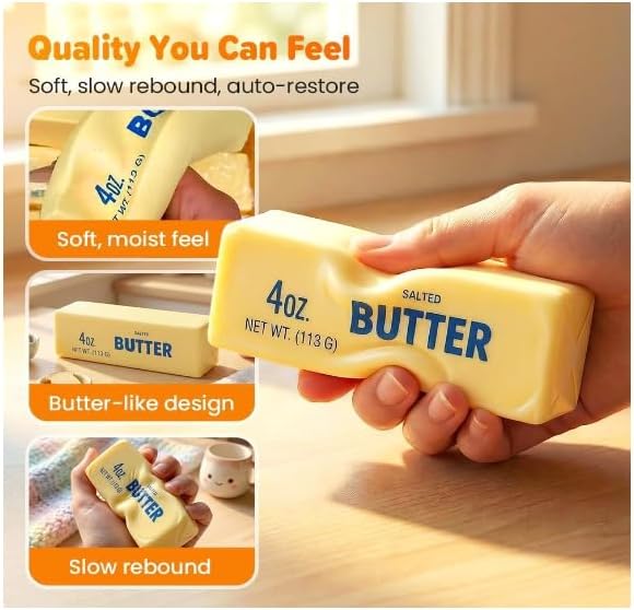2 PCS Butter Squishy ，Slow Rising Squishy, Stress Balls，Stress Relief & Fidget Toys,Sensory Fidget for Anxiety Relief and Focus（Yellow+ Pink）