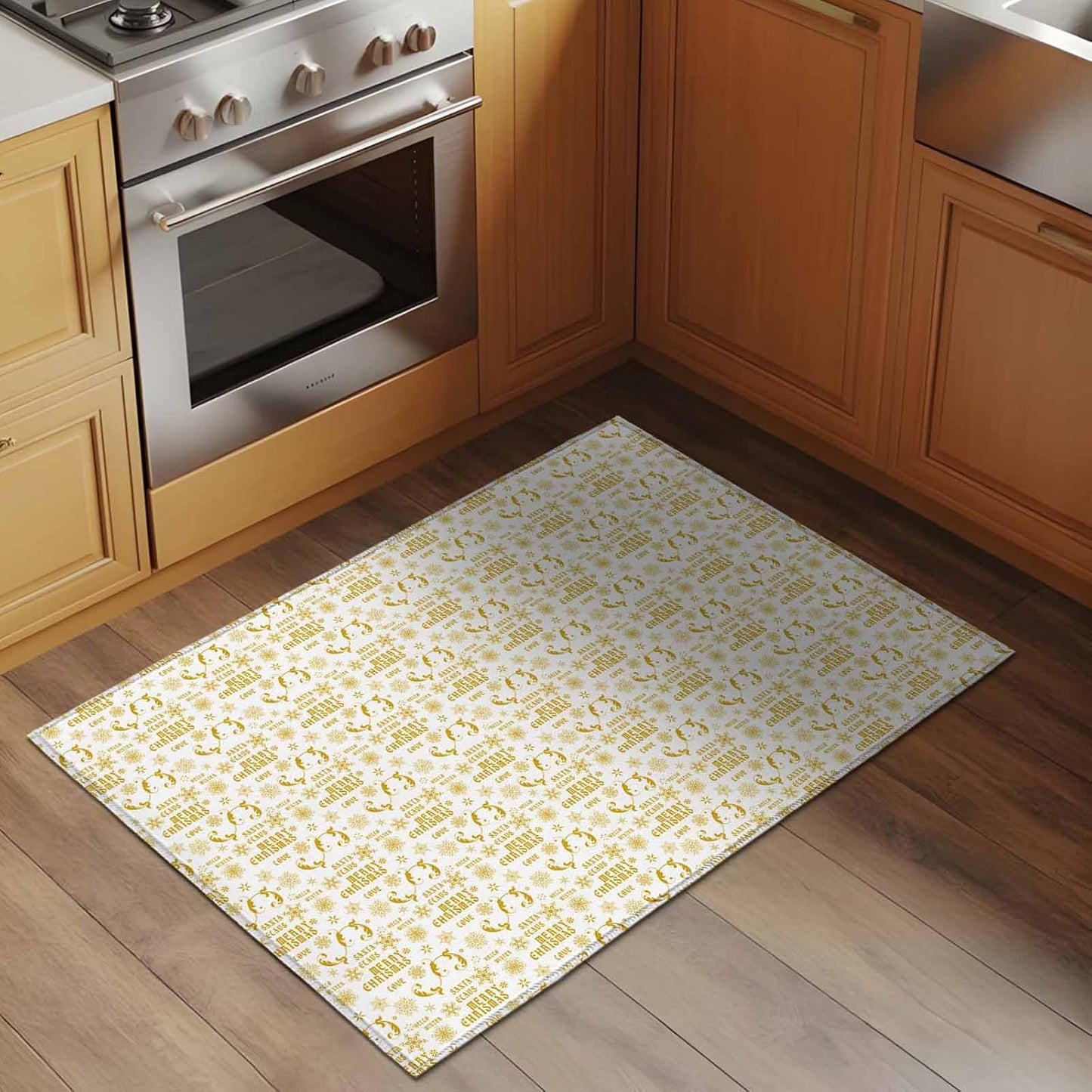 Christmas Winter 2x3 Area Rugs for Living Room, Snowflake Xmas Flower Yellow White Non Slip Floor Mat Washable Low-Profile Indoor Carpet for Bedroom, Dining Room, Bathroom