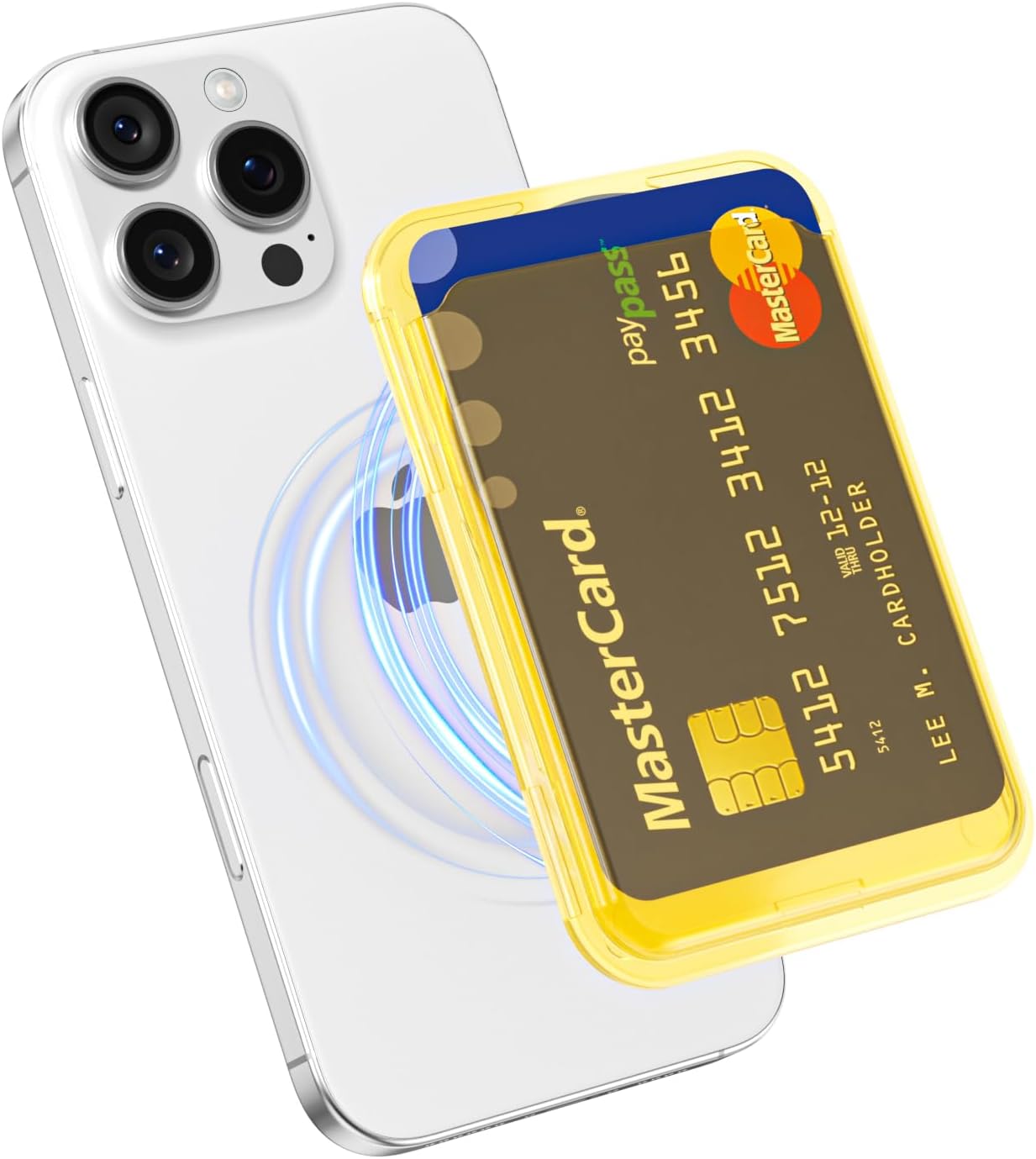 Magnetic Phone Wallet Clear Compatible with Magsafe Wallet, Slim Thin Translucent ID Credit Card Holder Wallets for Phone, Hard Plastic Magnet Pocket Sleeve for iPhone Samsung, Clear Yellow
