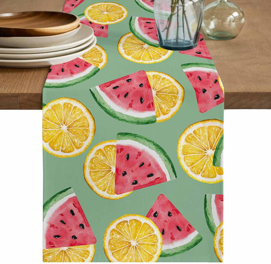 Watermelon Lemon Table Runner 72 inches Long Summer Watercolor Fruit Rustic Kitchen Dining Table Decorations for Home Party Decor Indoor Outdoor 13x72 Inch
