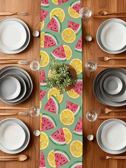 Watermelon Lemon Table Runner 72 inches Long Summer Watercolor Fruit Rustic Kitchen Dining Table Decorations for Home Party Decor Indoor Outdoor 13x72 Inch