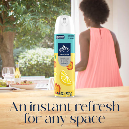 Odor Fighting Soft Mist Air Freshener Room Spray, Lemon Zest & Poppy, 8oz., 6 count