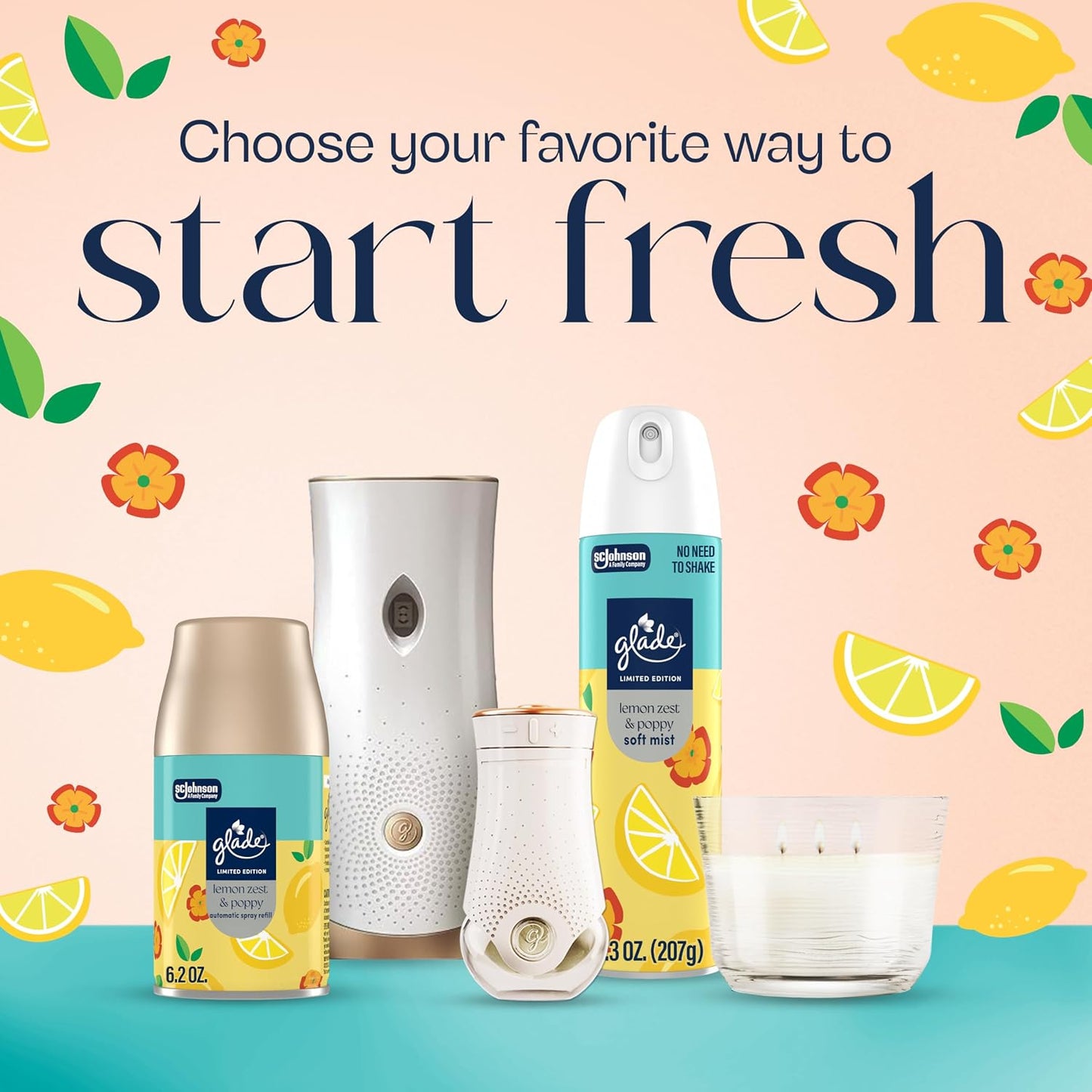 Odor Fighting Soft Mist Air Freshener Room Spray, Lemon Zest & Poppy, 8oz., 6 count