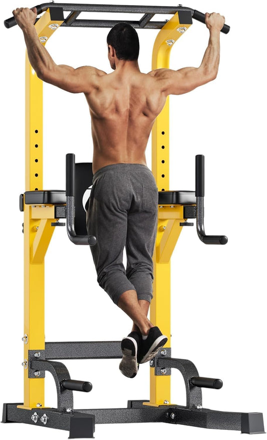 Power Tower Pull Up Bar Dip Station, All in One Free Standing Pull Up Bar for Home Gym with 7-Level Height Adjustable, Multi-Function Power Racks Strength Training Equipment, 330 lbs Capacity