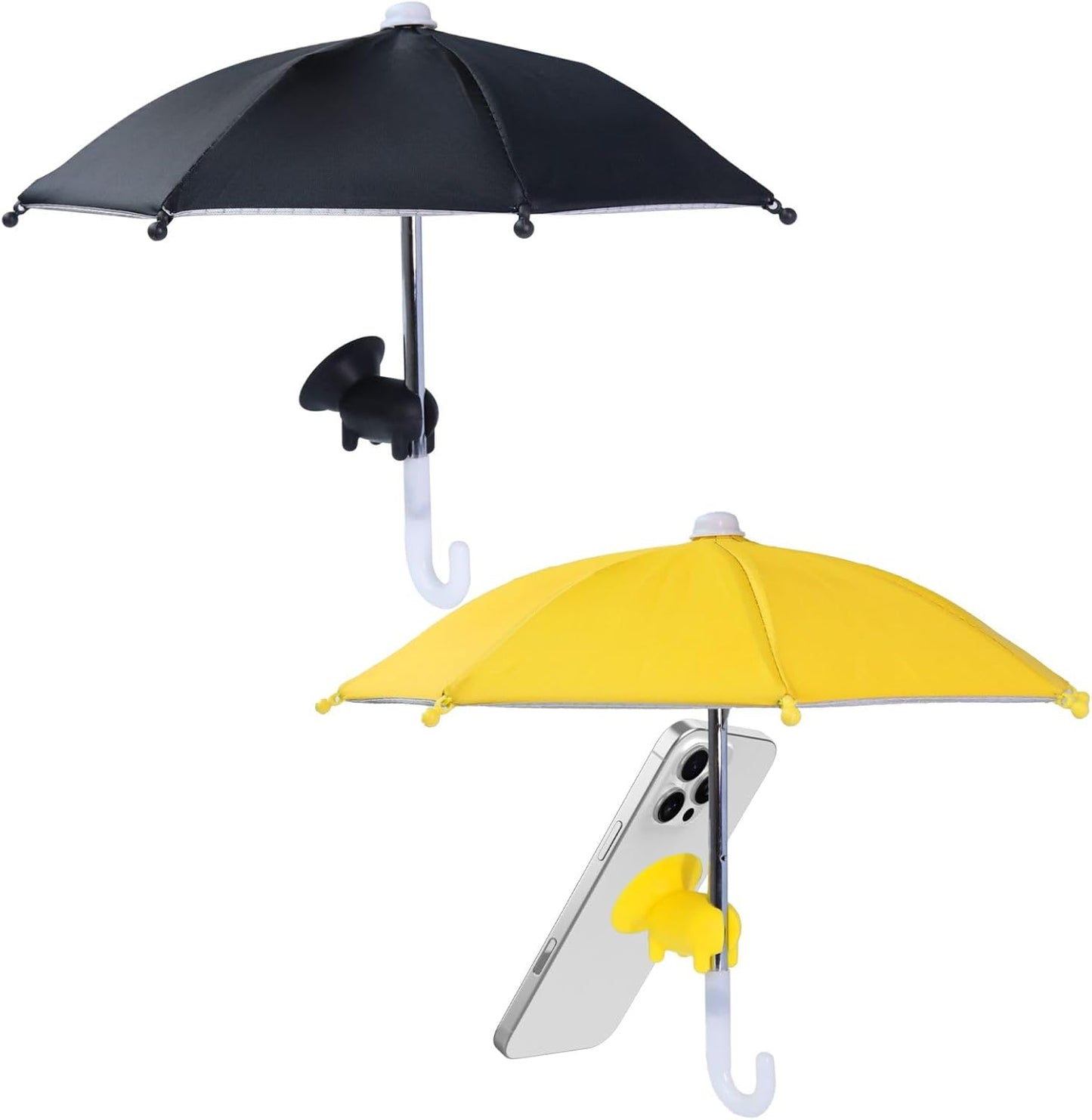 2 Pack Cell Phone Umbrella for Sun Shade, Universal Adjustable Stand With Cute Piggy Suction Cup, Outdoor Anti-reflective Glare Blocking Cell Phone Sun Visor, Black&Yellow