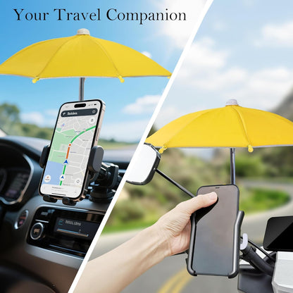 2 Pack Cell Phone Umbrella for Sun Shade, Universal Adjustable Stand With Cute Piggy Suction Cup, Outdoor Anti-reflective Glare Blocking Cell Phone Sun Visor, Black&Yellow
