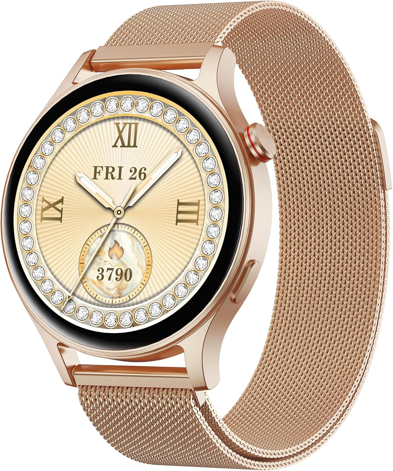 Smart Watch for Women, Compatible with Android Phones iPhone (Bronze) | Stainless Steel Band & Bezel, AMOLED Display, Touchscreen, Make/Answer Calls, 3ATM Waterproof, Fitness Tracker