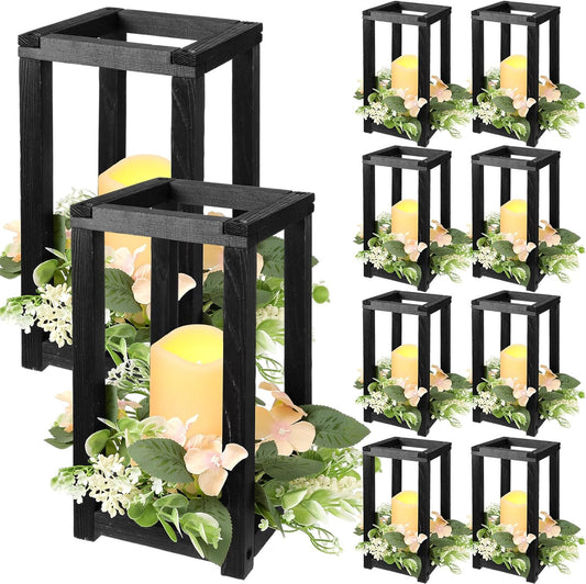 30 Pcs Wooden Wedding Lantern Centerpiece Integrated Holders with Candles and Wreaths Rustic Wooden Candle Lantern Decor for Wedding Party Table Valentine Decor (Yellow)