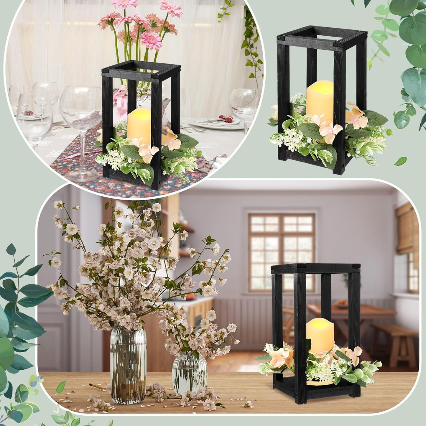 30 Pcs Wooden Wedding Lantern Centerpiece Integrated Holders with Candles and Wreaths Rustic Wooden Candle Lantern Decor for Wedding Party Table Valentine Decor (Yellow)
