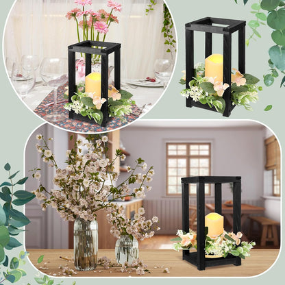30 Pcs Wooden Wedding Lantern Centerpiece Integrated Holders with Candles and Wreaths Rustic Wooden Candle Lantern Decor for Wedding Party Table Valentine Decor (Yellow)