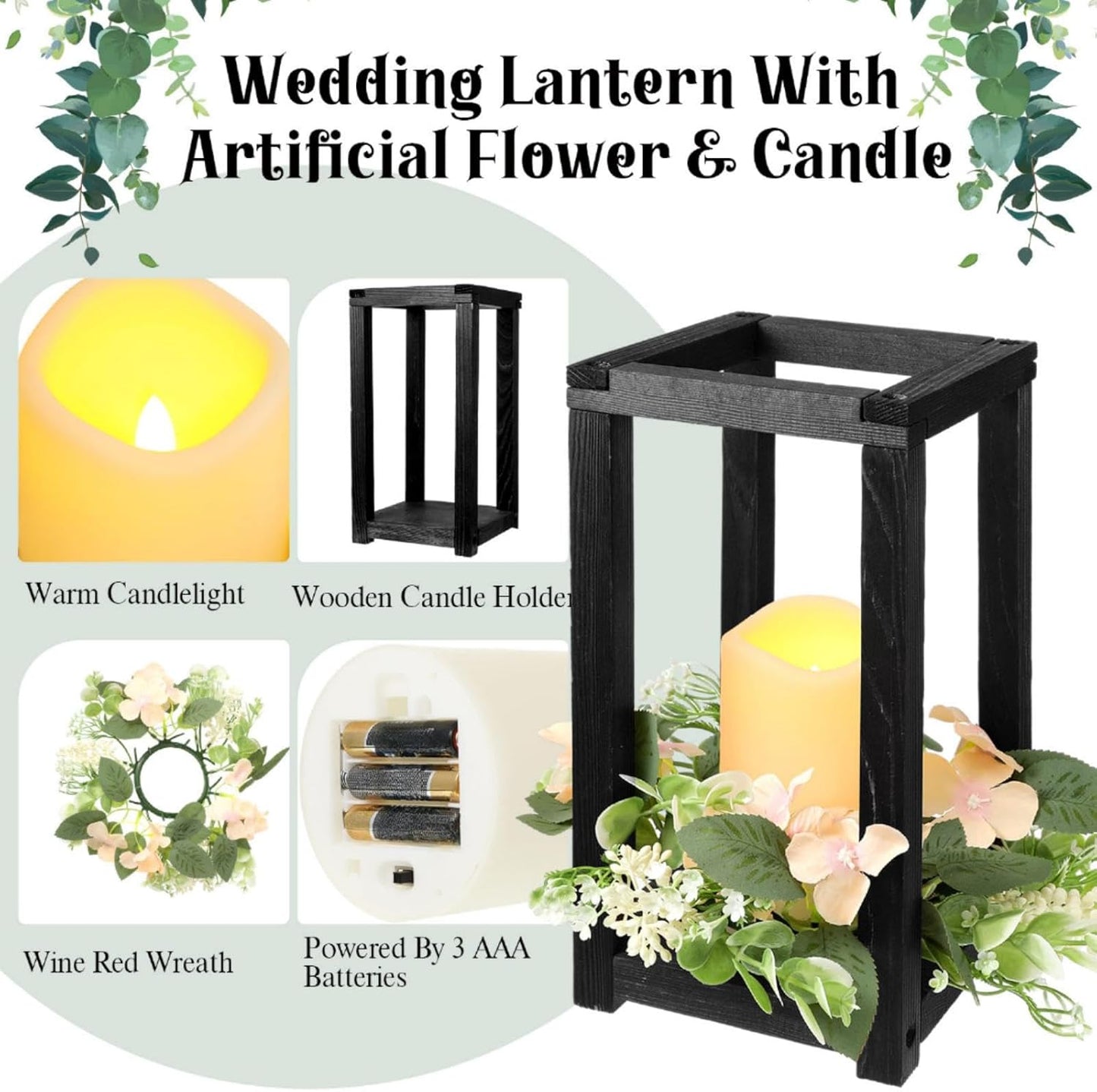 30 Pcs Wooden Wedding Lantern Centerpiece Integrated Holders with Candles and Wreaths Rustic Wooden Candle Lantern Decor for Wedding Party Table Valentine Decor (Yellow)