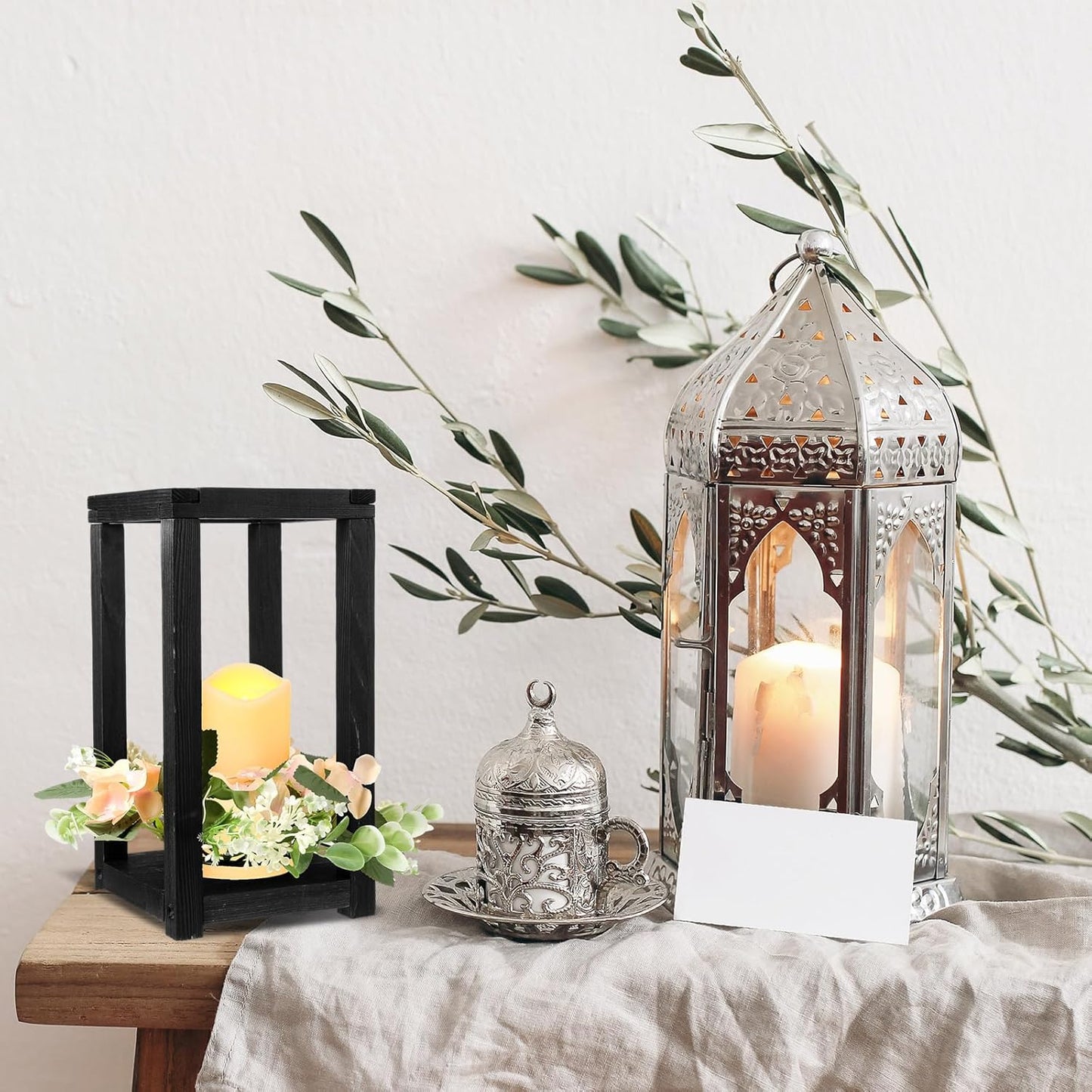 30 Pcs Wooden Wedding Lantern Centerpiece Integrated Holders with Candles and Wreaths Rustic Wooden Candle Lantern Decor for Wedding Party Table Valentine Decor (Yellow)