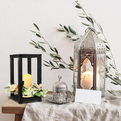 30 Pcs Wooden Wedding Lantern Centerpiece Integrated Holders with Candles and Wreaths Rustic Wooden Candle Lantern Decor for Wedding Party Table Valentine Decor (Yellow)