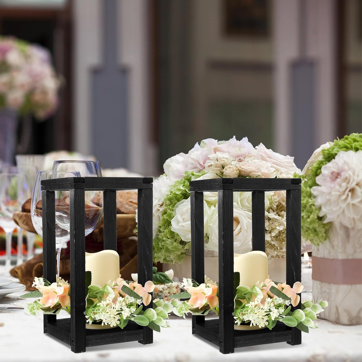 30 Pcs Wooden Wedding Lantern Centerpiece Integrated Holders with Candles and Wreaths Rustic Wooden Candle Lantern Decor for Wedding Party Table Valentine Decor (Yellow)