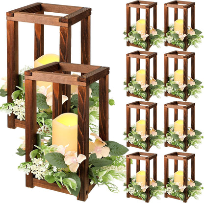 30 Pcs Wooden Wedding Lantern Centerpiece Integrated Holders with Candles and Wreaths Rustic Wooden Candle Lantern Decor for Wedding Party Table Valentine Decor (Yellow)