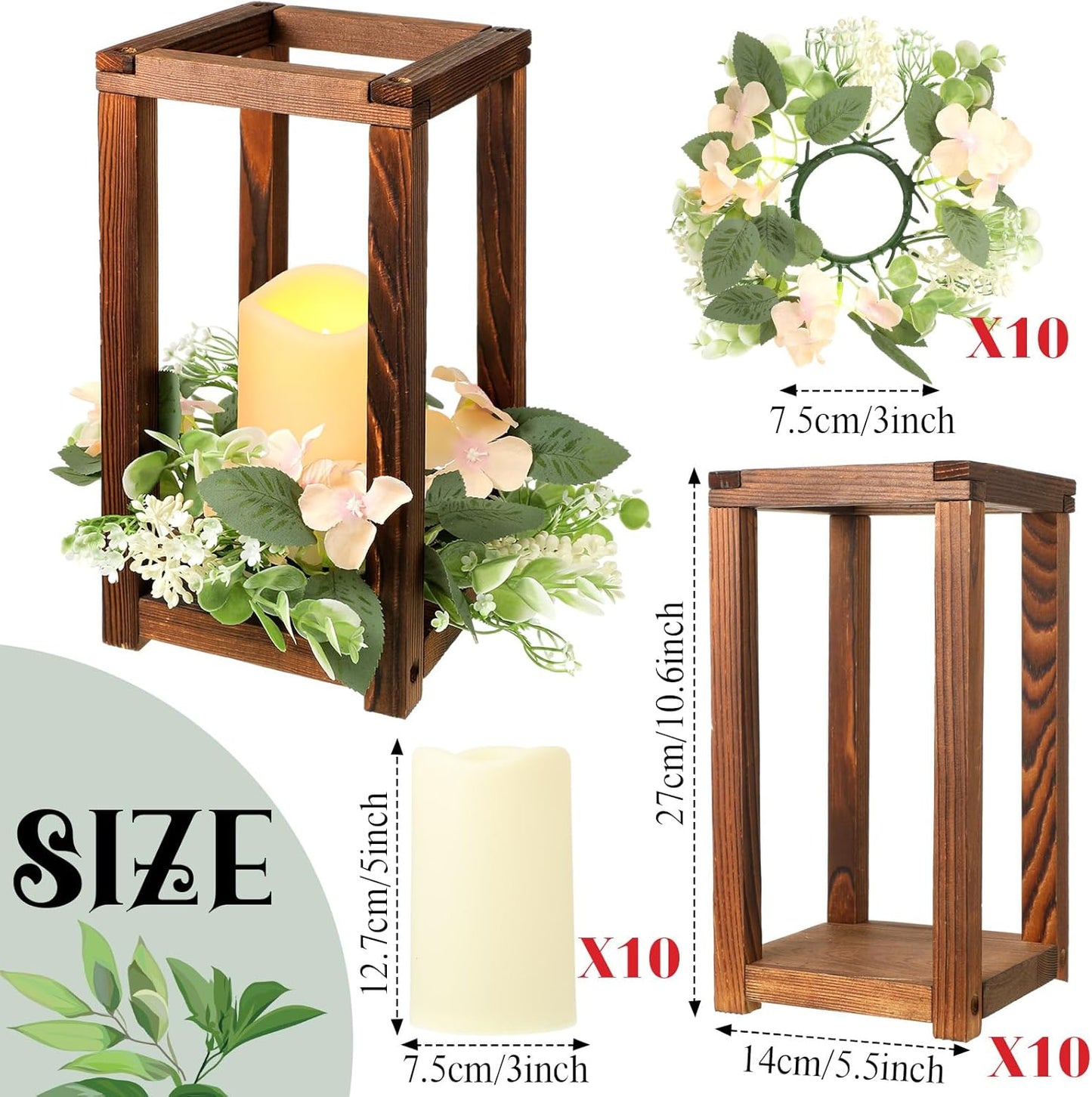 30 Pcs Wooden Wedding Lantern Centerpiece Integrated Holders with Candles and Wreaths Rustic Wooden Candle Lantern Decor for Wedding Party Table Valentine Decor (Yellow)