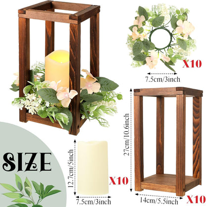 30 Pcs Wooden Wedding Lantern Centerpiece Integrated Holders with Candles and Wreaths Rustic Wooden Candle Lantern Decor for Wedding Party Table Valentine Decor (Yellow)