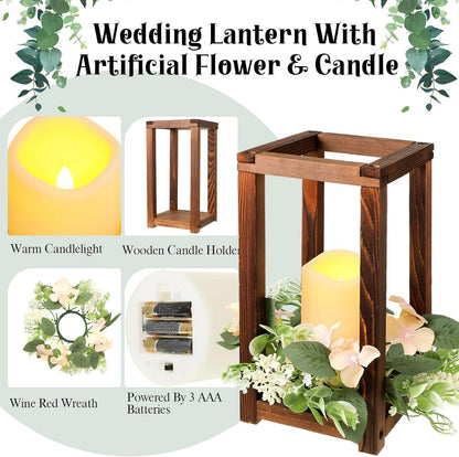30 Pcs Wooden Wedding Lantern Centerpiece Integrated Holders with Candles and Wreaths Rustic Wooden Candle Lantern Decor for Wedding Party Table Valentine Decor (Yellow)